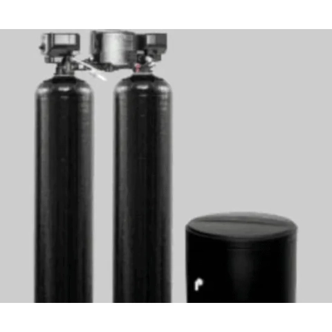 Charger Water Treatment twin-tank system control heads with digital displays and Clack valves