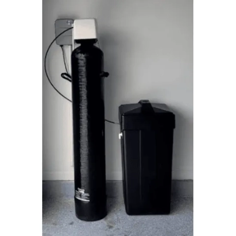 Top Quality Water LLC residential single-tank softener with black brine tank and light control head