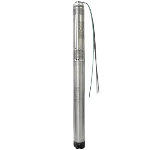 Grundfos 22 SQE submersible well pump, stainless steel, with exposed motor cable leads.
