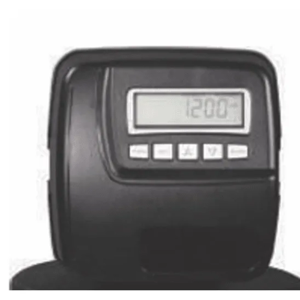Close-up of the digital control head display showing 1200 grains capacity setting