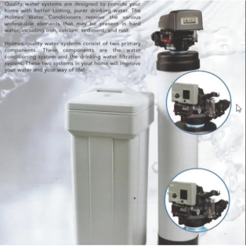 Holmes 55 MT water softener brine tank and conditioner cylinder with automatic control valve.
