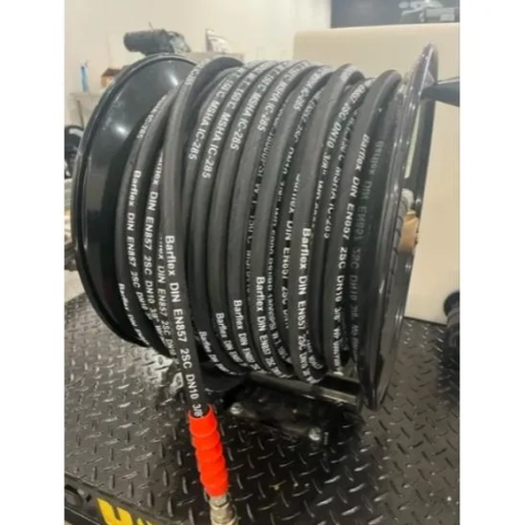 High Pressure Jetters Brisbane, QLD: $60$m $3/8$” $5000$ PSI Twin Braided Hose for high pressure jetting. (Character Count: $114$)