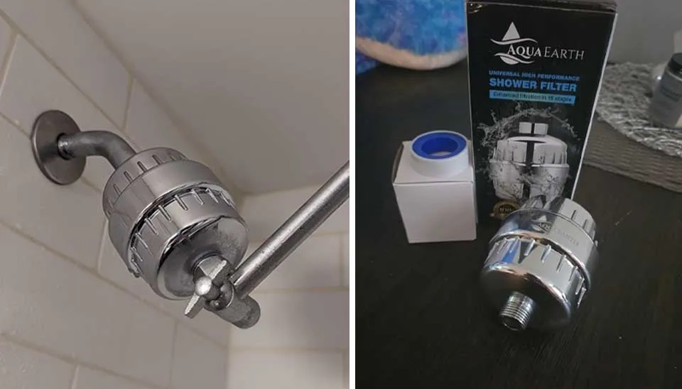 The Aqua Earth Shower Head Filter with an extra filter.