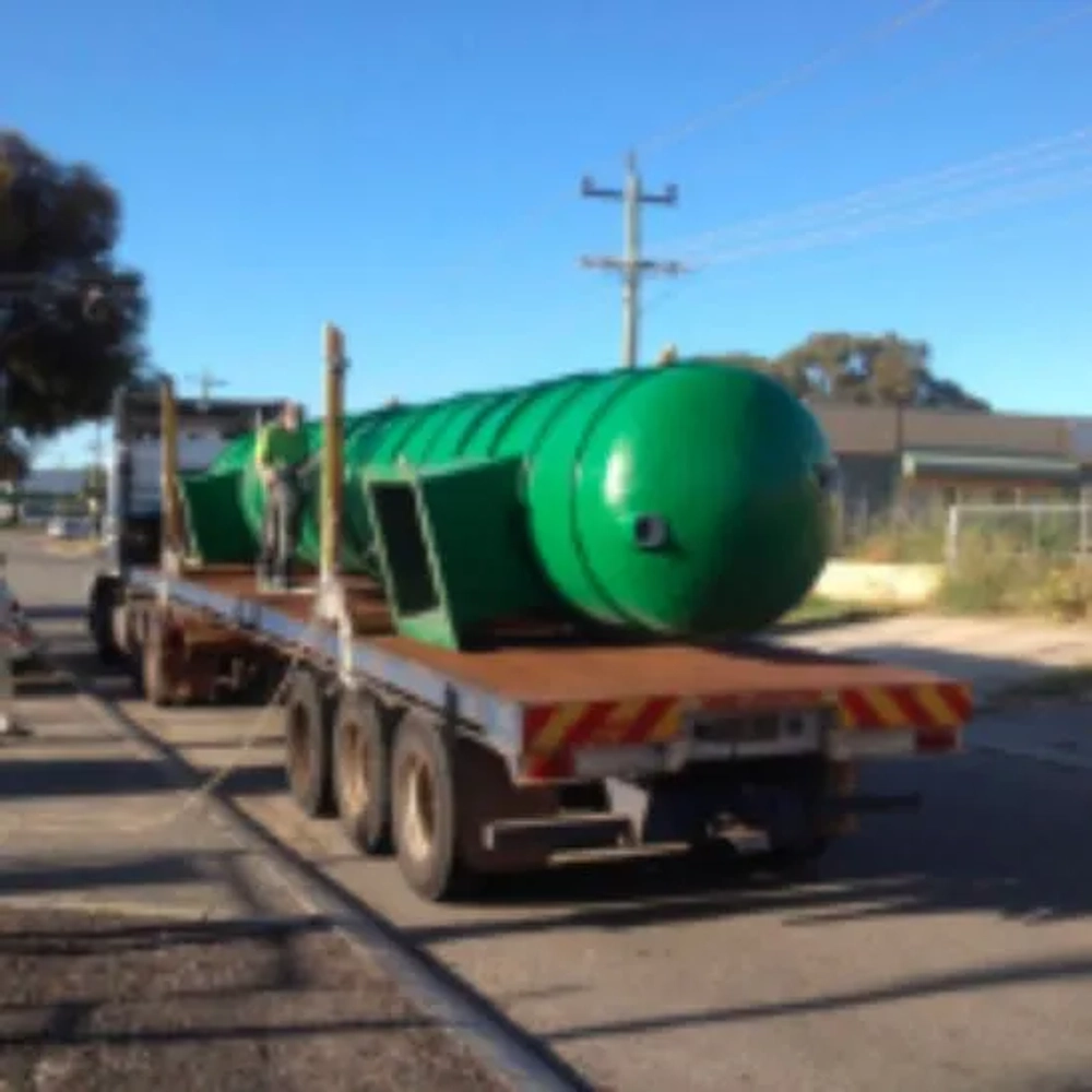 Bluewater Tanks AFPT fibreglass underground tank for mining chemical waste and oil water separation.