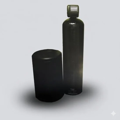 A high-efficiency water softener unit and brine tank from AGM Water Softening Systems, San Antonio.