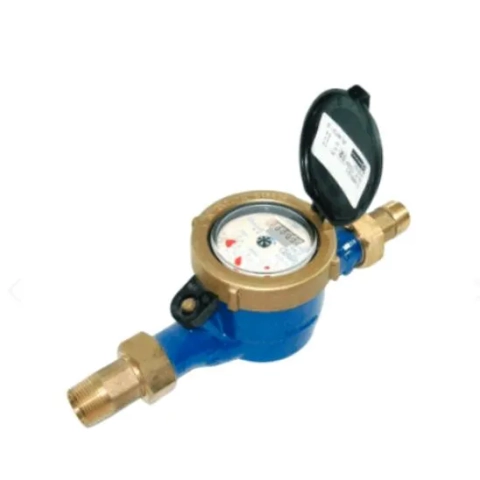 ARAD Multi-jet Water Meter: volumetric dry contact outputs, includes couplings and pulse kit, horizontal use only. (Character Count: 118)