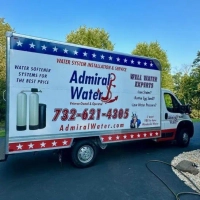 Admiral Water truck promoting water softener systems and solutions for iron stains, smell, and low water pressure.