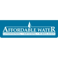 Affordable Water logo featuring a drop icon, listing water conditioning, softening, and purification services