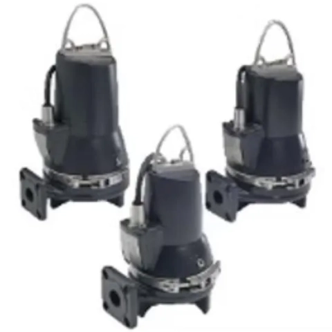 Al Mahrain LLC submersible pumps showcasing three industrial water pump models for drainage and wastewater applications