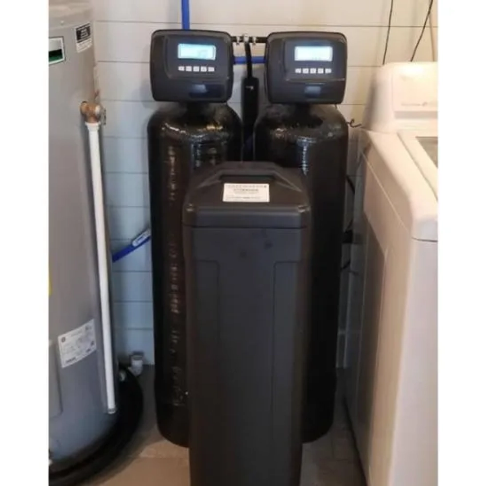 All Safewater Technologies twin-tank duplex water softener for continuous soft water supply.