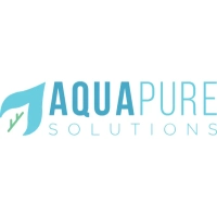 Aqua Pure Solutions logo in blue and light blue with a stylized leaf design.