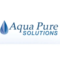 Aqua Pure Solutions logo featuring a faceted blue water droplet icon and elegant blue serif typography, representing professional water purification