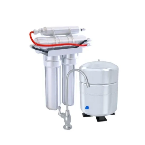  AquaCare Purity 2100 4-stages Drinking Water System with a white tank and a Silver fauce.t.