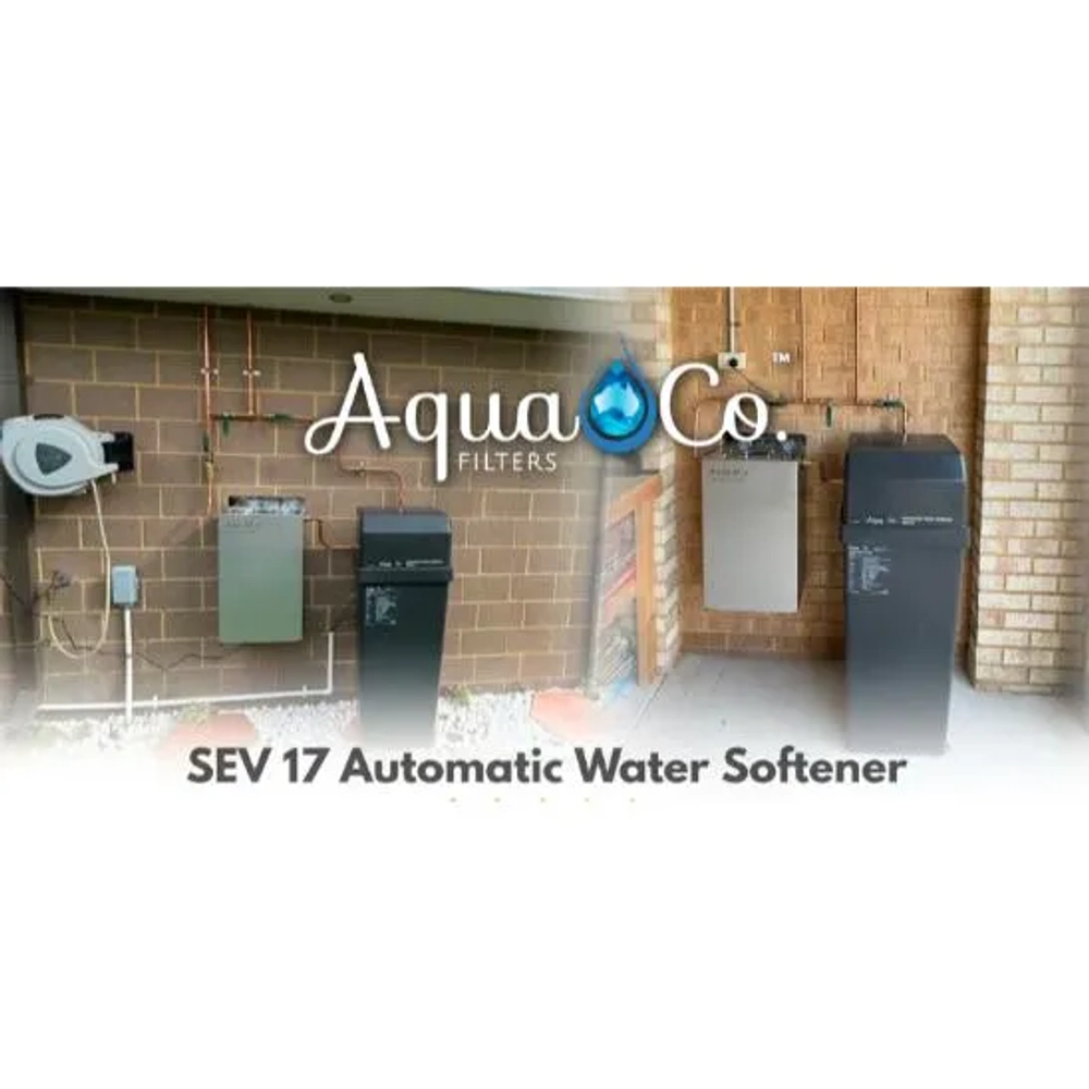 Premium AquaCo SEV17 automatic water softener eliminates scale; 28L resin is superior to small cartridges.