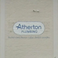 Atherton Plumbing company logo with water wave graphic and the slogan: Better care. Better value. Better results.