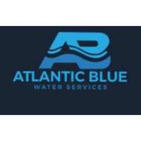Atlantic Blue Water Services logo featuring a stacked blue monogram "AB" with wave accents and matching uppercase typography on a dark navy background