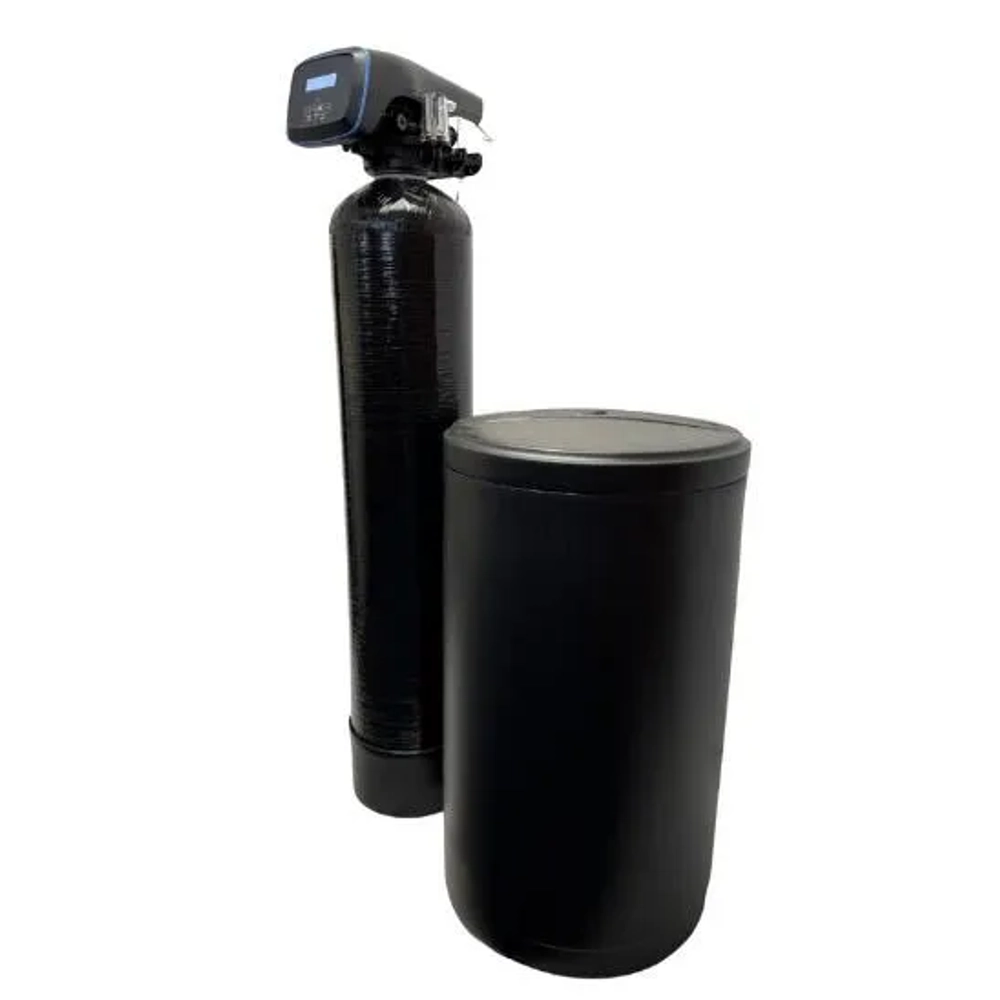 Two black tanks of the Autotrol EasyiQ Water Softener, a high-efficiency water treatment system.