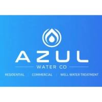 Blue and white Azul Water Co logo for commercial water purification and well treatment in Laredo