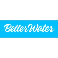 Better Water logo featuring white cursive typography on a vibrant cyan background, representing refreshing and high-quality home water filtration