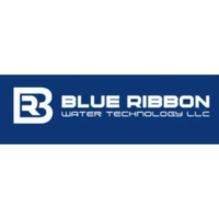 Blue Ribbon Water Technology LLC logo featuring a white geometric monogram and modern wide typography on a navy blue background
