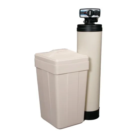Charger Water Treatment Solutions residential softener with cream resin tank and timer control.