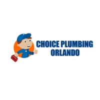 Choice Plumbing Orlando logo featuring a friendly plumber mascot with a red toolbox and bold navy blue typography