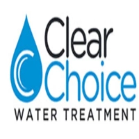 Clear Choice Water Treatment logo featuring a blue water droplet icon enclosing a white stylized letter "C" next to stacked text reading "Clear Choice WATER TREATMENT" on a white background