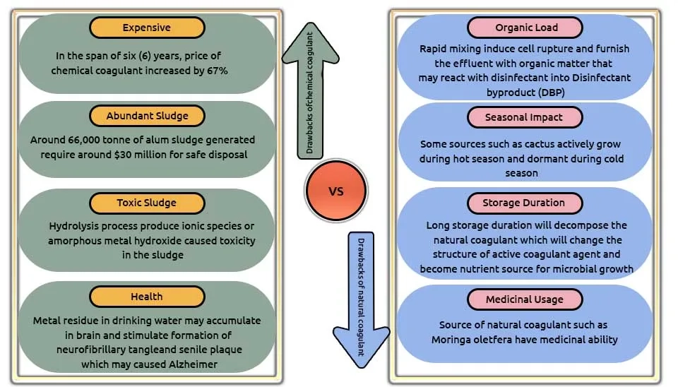 Comparison of disadvantages between chemical and natural coagulants