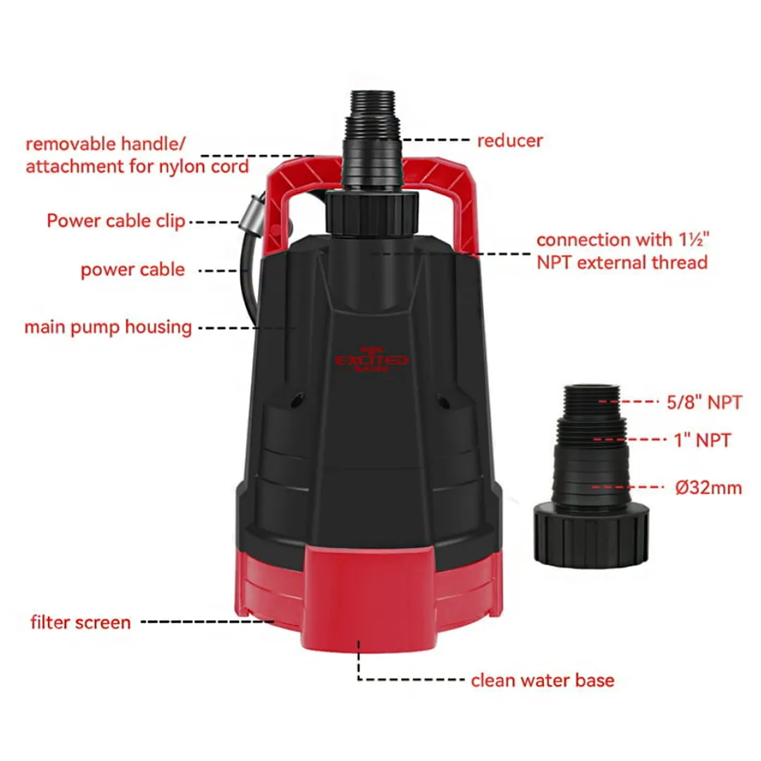 Components of Excited Work 1HP Submersible water Sump Pump