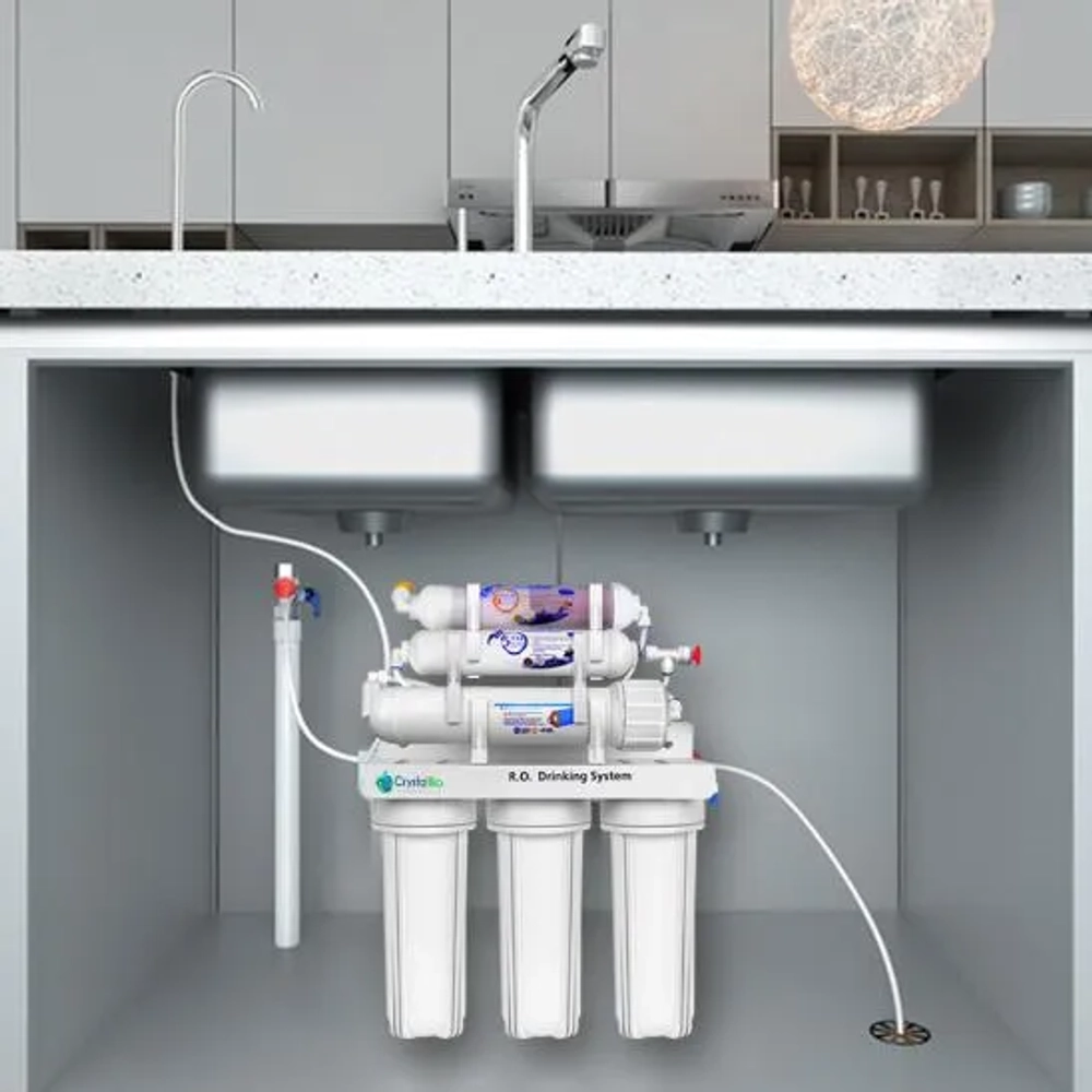 Under sink reverse osmosis water purifier system by Crystal Bio UAE for kitchen drinking water filtration in Dubai