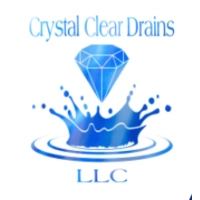 Crystal Clear Drains logo featuring a blue diamond icon and a water splash, representing high-quality plumbing and water filtration services