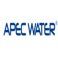 The official APEC WATER corporate logo rendered in stylized, dark blue sans-serif block letters on a solid white background