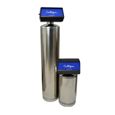 Culligan stainless steel water softener system featuring dual tanks and professional digital controls.