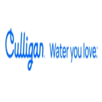 High-contrast sky blue retail logo for a regional water softening franchise, representing whole-house filtration setups, well water testing diagnostics, iron removal, and salt delivery services