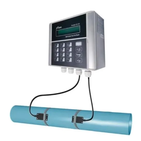 Transit Time Flow Meter D116: Wall mounted device measuring water flow without cutting the process pipe. (Character Count: 115)