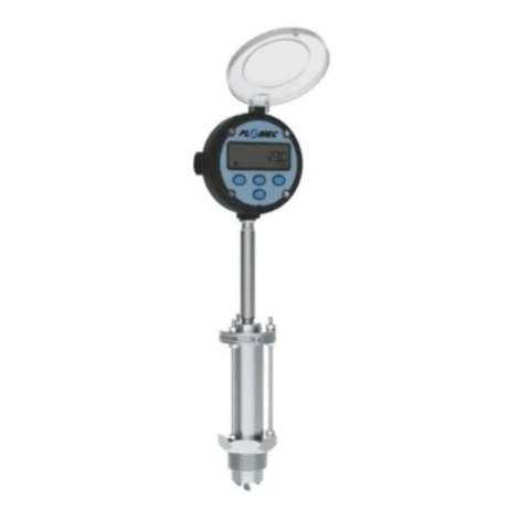 FLOMEC DP Series insertion flow meter uses paddlewheel design to measure water and fuel flow in 1.5"-100" pipes. (Character Count: 125)