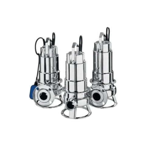 DXB Solutions LLC stainless steel submersible drainage pumps displayed with blue plastic floats.