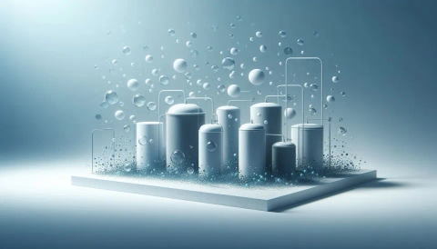 A sleek, abstract representation of a DAF system with white tanks and floating bubbles against a light blue background.
