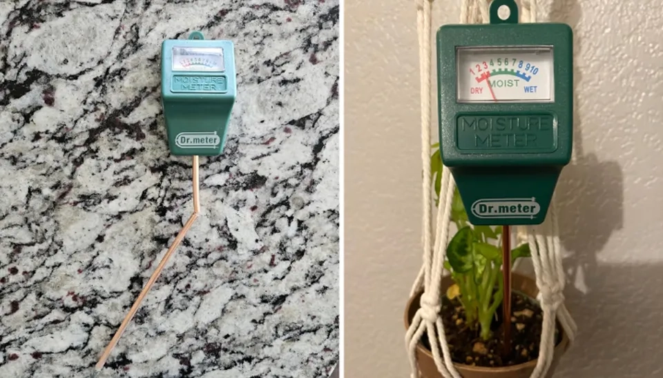 Dr.Meter Soil Moisture Meter  The metal is very thin, so once it's bent it will snap (Left) showing dry when the soil was wet (Right)