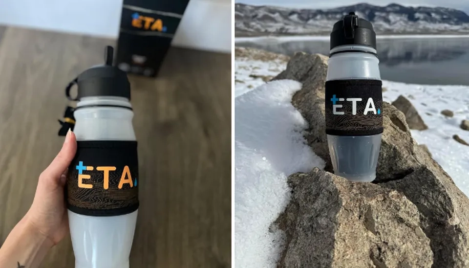 ETA alkaline filtered water bottle is compact, lightweight, and easy to carry.