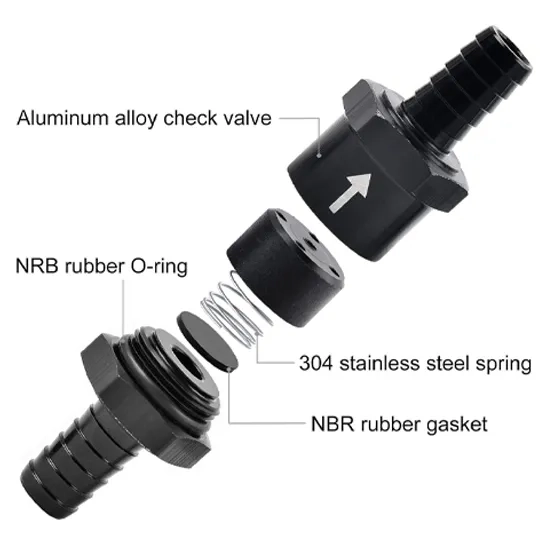 Components of the EVIL ENERGY Check Valve One Way Inline Non-Return Water.