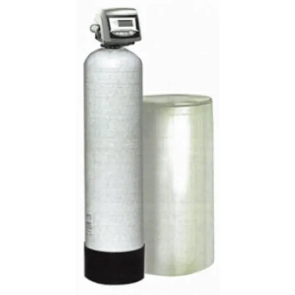 Single-tank water softener installed by Eastern Water Conditioning, showing tank and electronic valve.