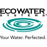Logo for EcoWater Systems Jacksonville, featuring black text and a dynamic teal water ripple symbol
