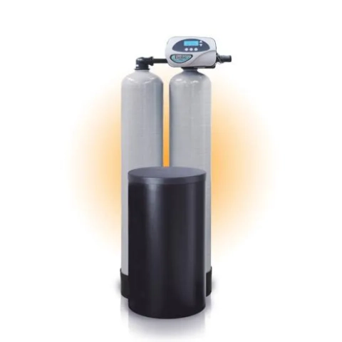 Twin tank Evolve water softener for commercial or large home use, ensuring a constant supply of softened water