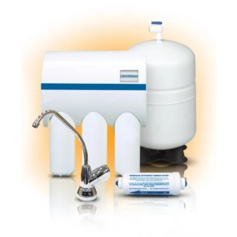 UltroWater undersink filter by Evolve with faucet, tank, and carbon filter cartridge