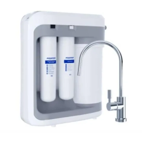 Expotec Reverse Osmosis System under-counter water purifier with dual filters and chrome faucet.