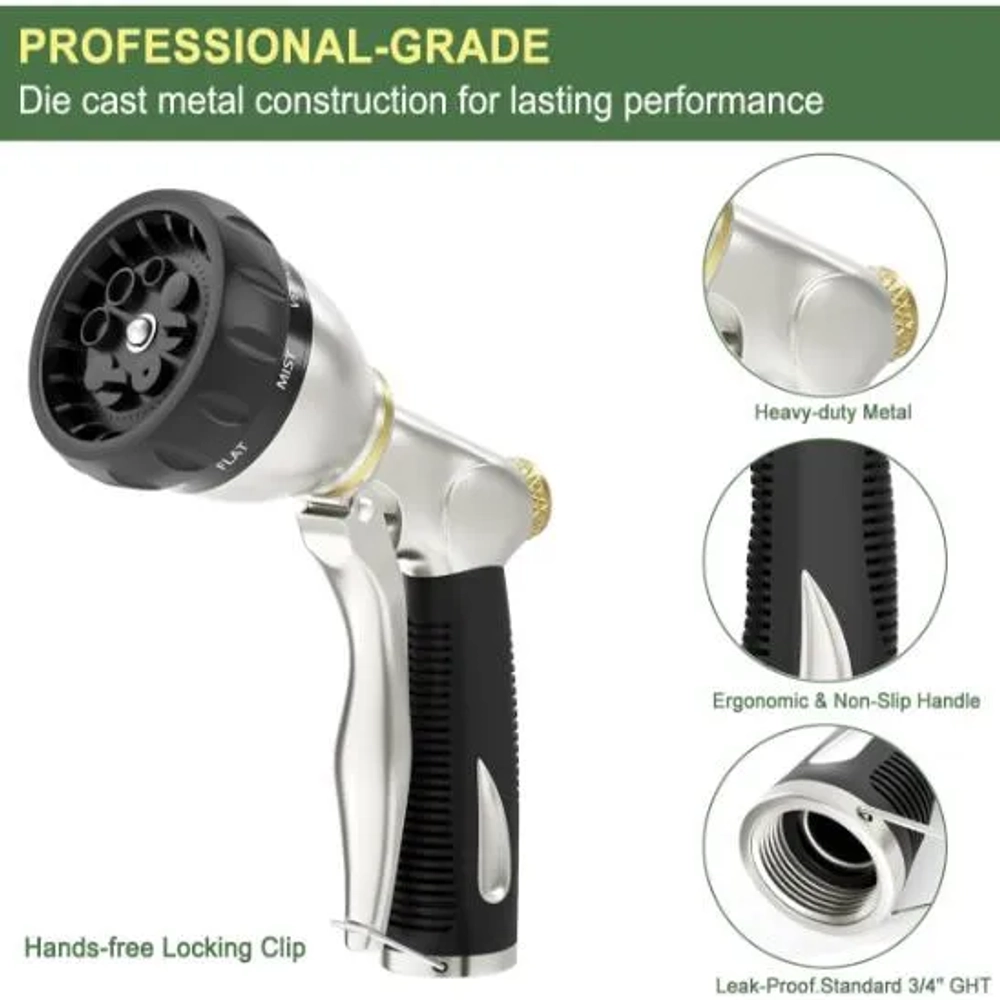 FANHAO 8-Spray Patterns Heavy Duty Garden Hose Nozzle