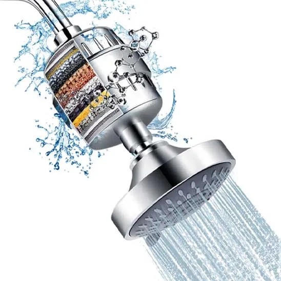 Pure water is coming out of the FEELSO Multi Stage Filtered Showerhead.