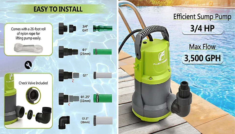 FLUENTPOWER Submersible Water Sump Pump Easy Installation