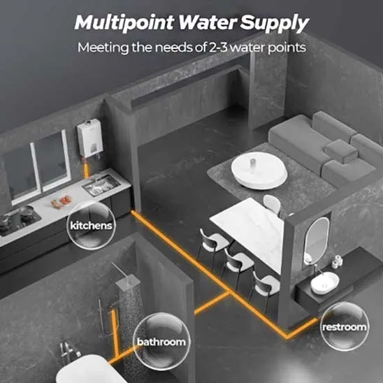 FOGATTI Gas Tankless Instant Water Heater provides hot water for 2-3 water points.